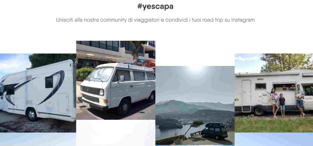 Schermata sito web Yescapa